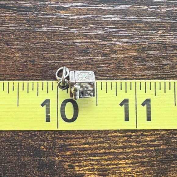 VTG Sterling Silver 925 Israel Square Poison Box Charm Small Pendant .50" Square - Picture 9 of 12